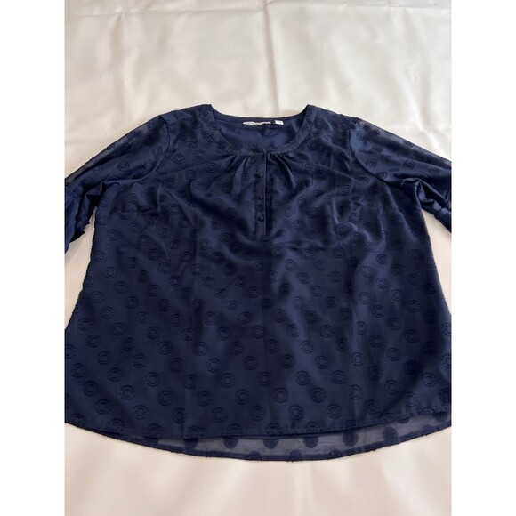 Isaac Mizrahi Live Navy Blue Polka Dots Tunic Sheer Blouse Size 20W - Picture 1 of 10
